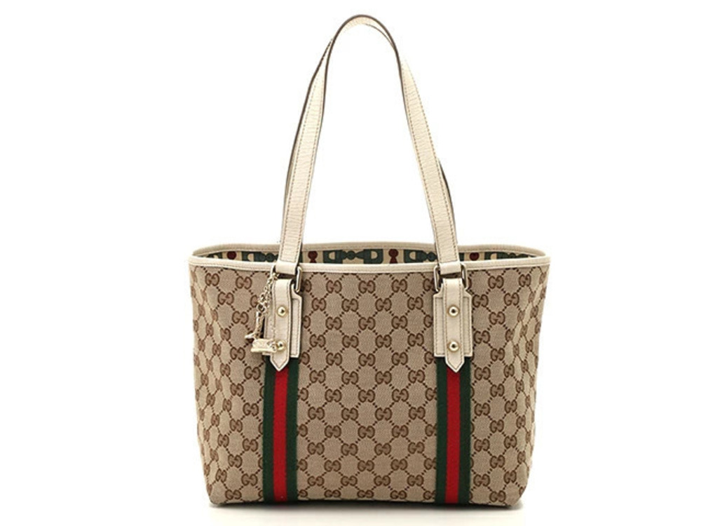 Gucci Sherry GG Shoulder Tote Beige Cream Ivory White Canvas